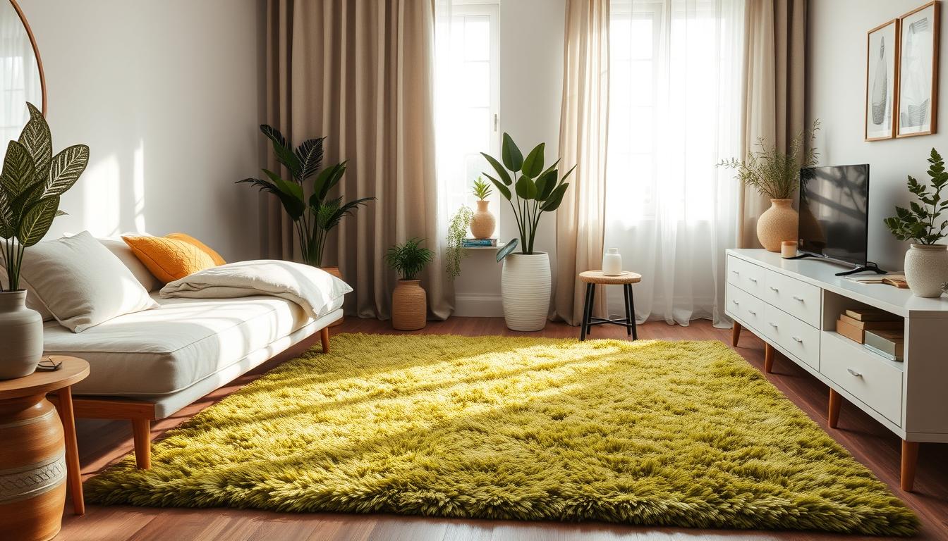 decorating ideas for bedroom with avocado green in the rug